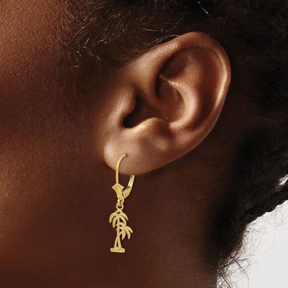 14k Yellow Gold Palm Tree Leverback Earrings / 2 D 並行輸入品 Kazi Luxury 14K White Gold Palm Tree Leverback Earrings